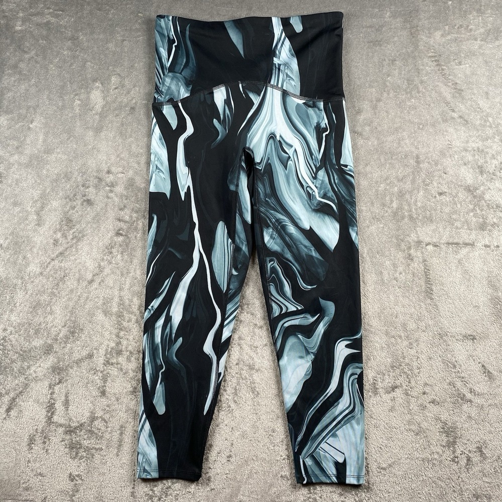 Spanx Leggings Womens Size L Blue Black Booty Boost 7/8 Active Marbled Stretch